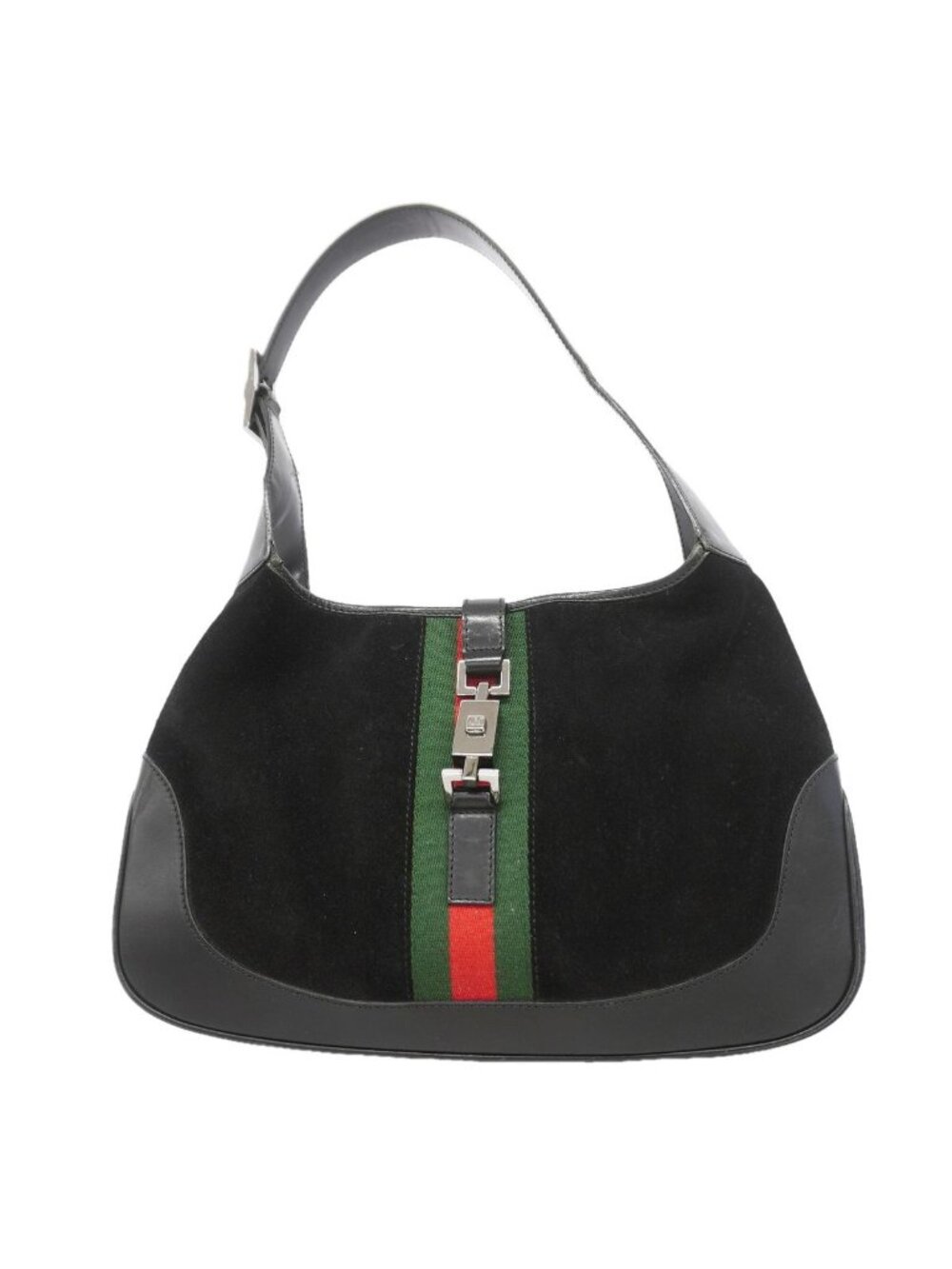 Gucci Shoulder Bag Sherry Line Jackie Suede Black Silver